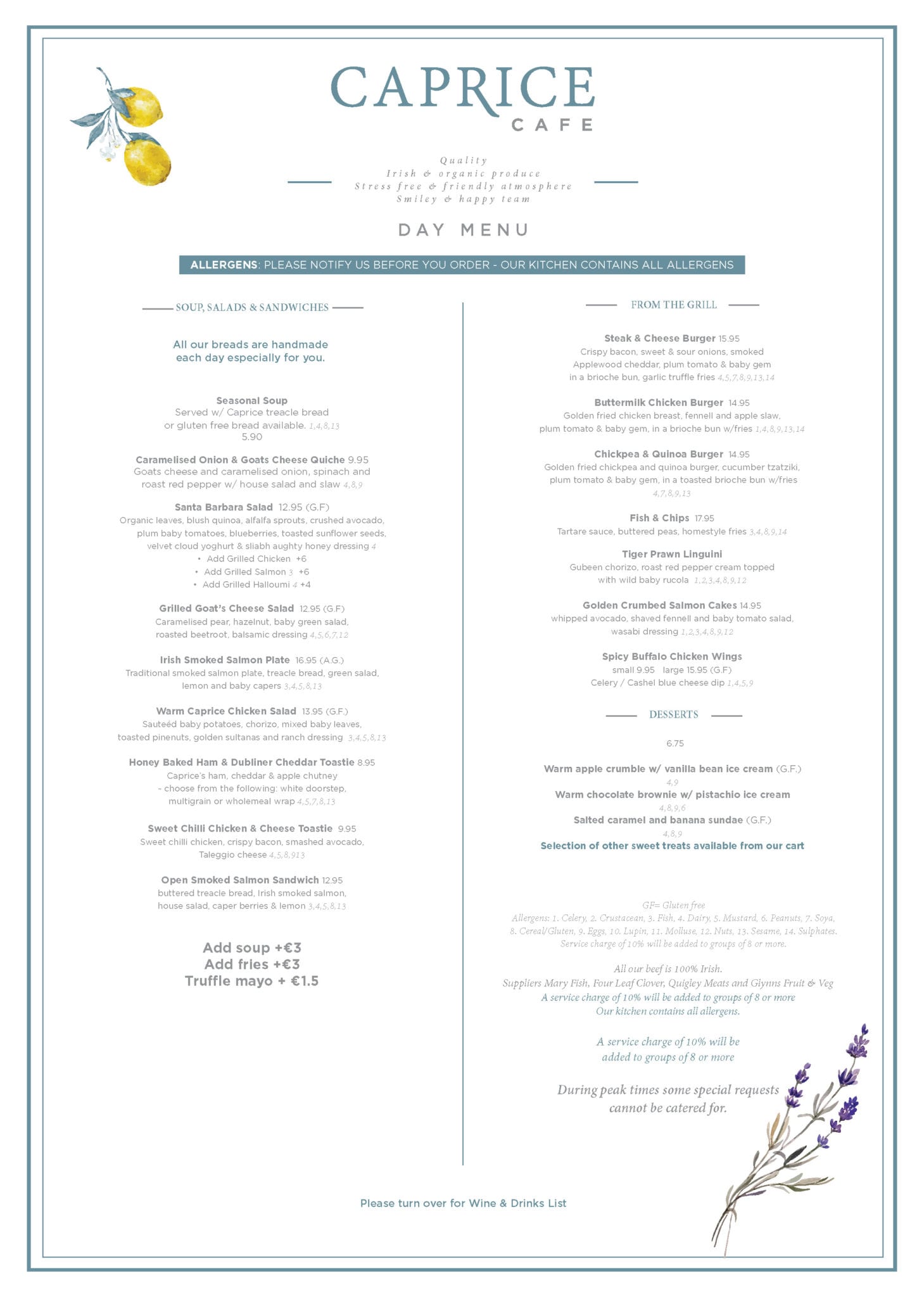 Day Menu - Caprice Café