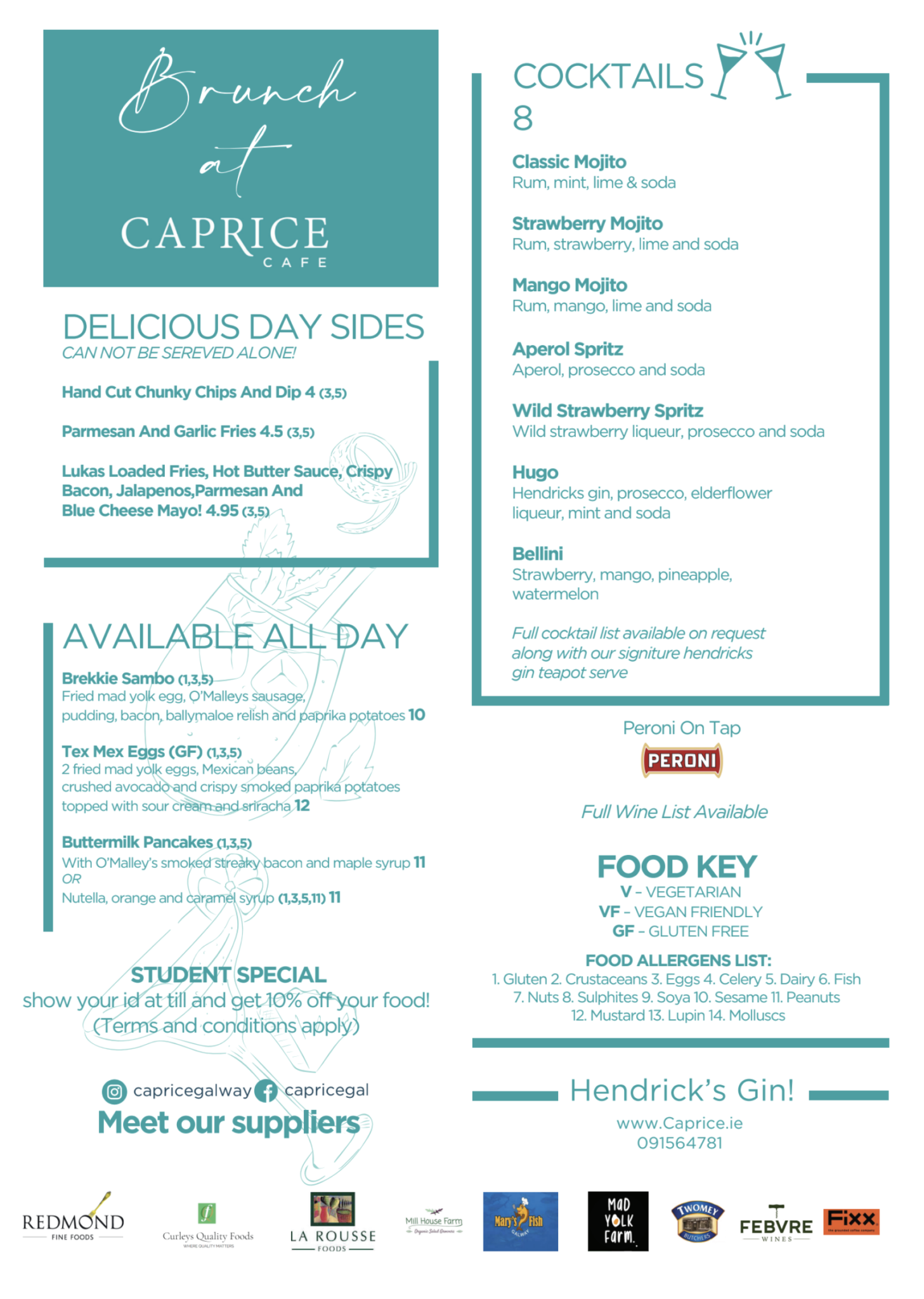 Menus | Caprice Café